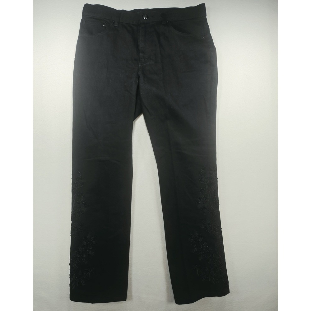 Lauren Ralph Lauren Black Embroidered Beaded Denim Jeans Size 12 RN 41381